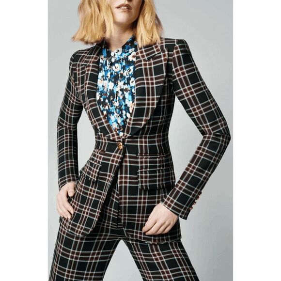 Smythe NWT Hutton Blazer Black Plaid Size 6 Lapel Collared Jacket Button Cuff - Picture 1 of 12